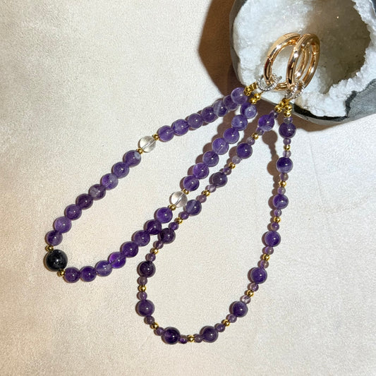 紫水晶電話繩/包掛｜天然水晶手機繩/包掛｜Amethyst Phone Strap｜提升智慧・穩定情緒・招貴人財・淨化磁場