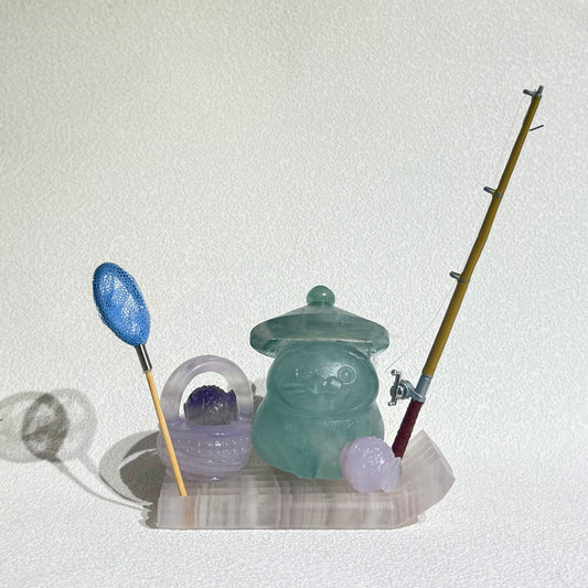 全螢石雕刻釣魚貓擺件｜天然雕刻擺件｜Fluorite Fishing Cat Sculpture｜招財好運・提升專注・穩定情緒・智慧洞察