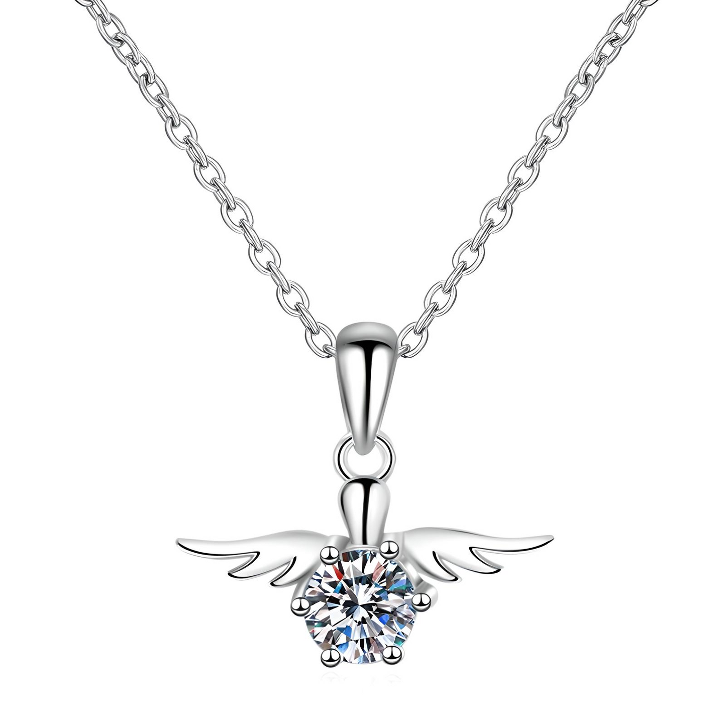 Moissanite - 0.5CT Round Cut S925 Angel Pendant with Necklace