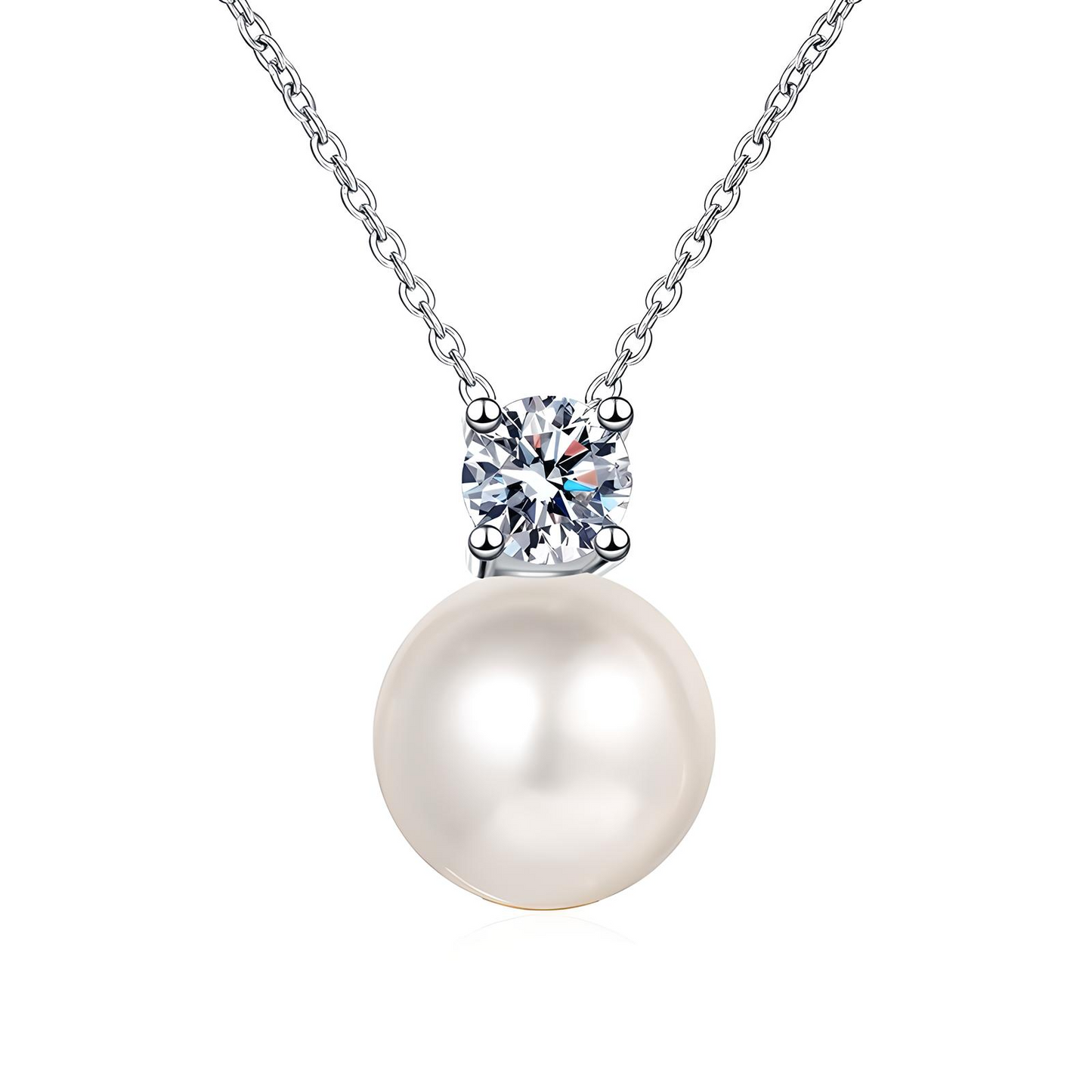 Moissanite - 0.5CT Moissanite and Freshwater Pearl Pendant with Necklace