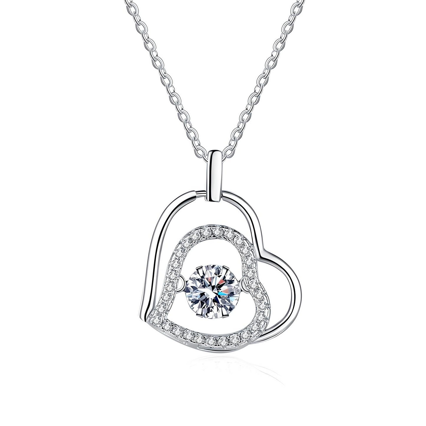 Moissanite - 0.5CT Round Cut S925 Dancing Heart Pendant with Necklace