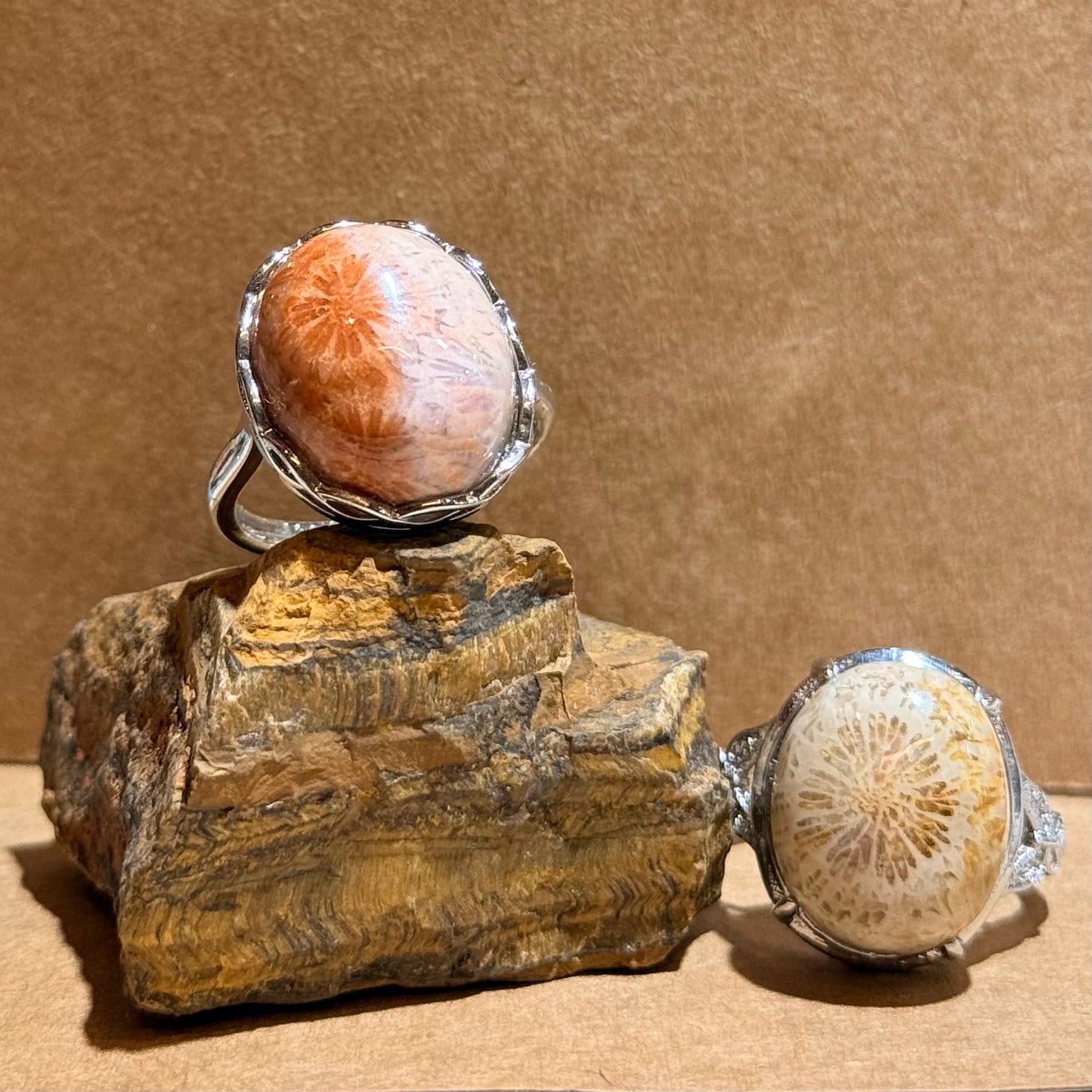珊瑚玉橢圓形戒指｜天然水晶礦石戒指｜Coral Jade Oval Ring｜安神助眠・招財辟邪・美容養顏・穩定情緒